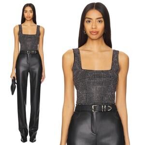 Good American Crystal Tank Black Rhinestone Top Size Small Glam Party Style